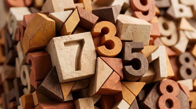 Pile of warm clay blocks with numbers and geometric shapes for education.