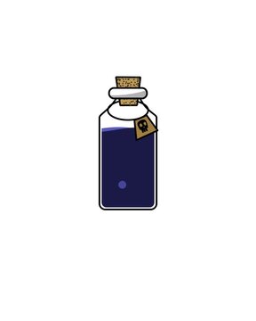 animation of a glass bottle filled with dark-colored poison liquid with a skull-marked bottle tied around the neck of the bottle