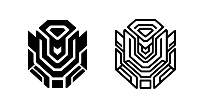 Geometric futuristic shield emblem icon, representing advanced technology, protection, or sci-fi themes.