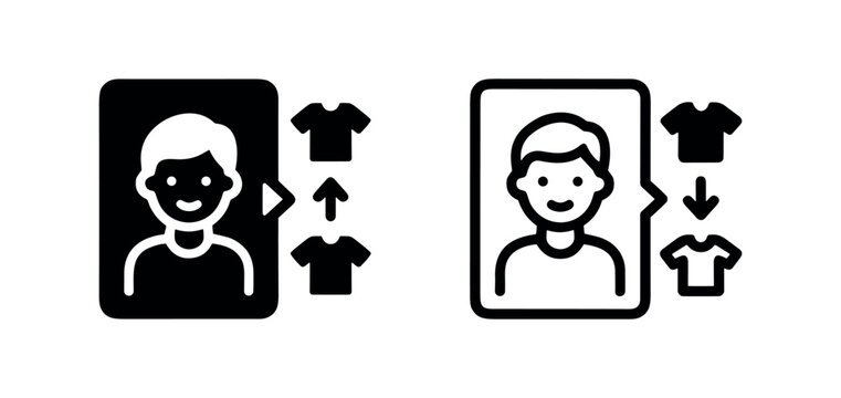 User changing clothes icon, fashion or personal style update symbol on white background
