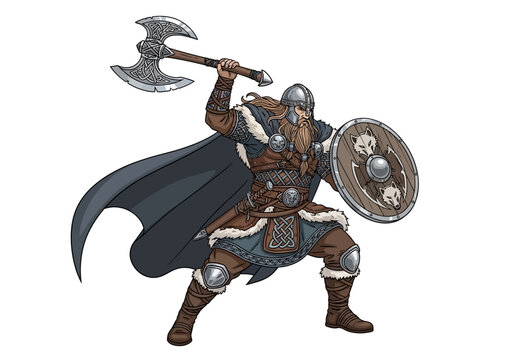 Medieval Warrior with Battle Axe and Shield.