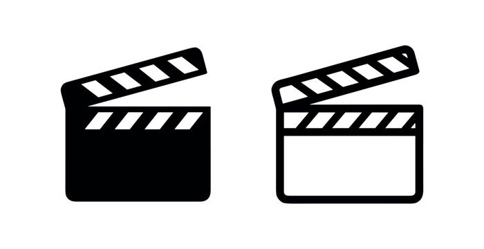 Clapperboard icon, filmmaking and video production symbol on white background