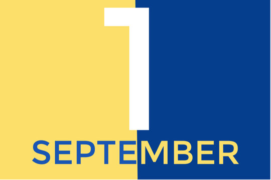 September 1 calendar with yellow and blue background. Calendar September design with a clean and modern layout. Perfect for monthly planning, scheduling appointments, organizing events, and tracking i