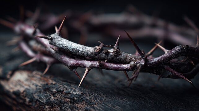 Moody still-life of a thorny circlet with dramatic side lighting and sharp detail