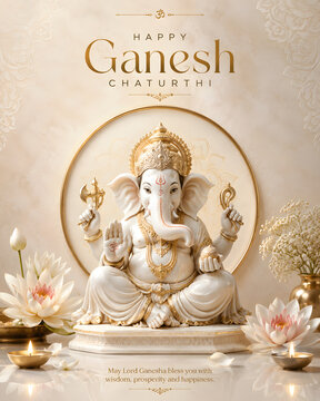 Happy Ganesh Chaturthi celebration poster.