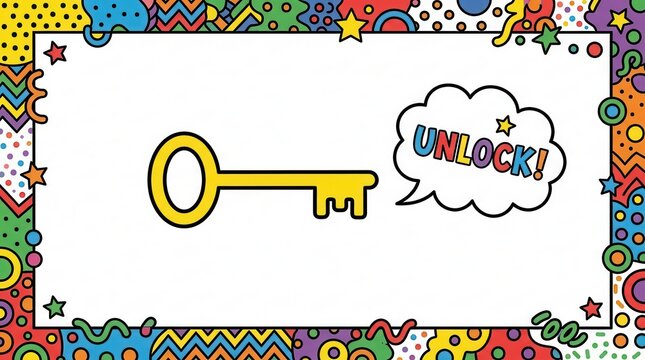 unlock key concept colorful background