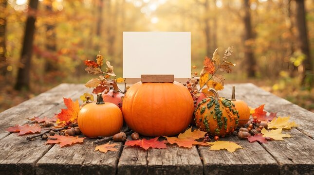Autumn thanksgiving background with pumpkins and fall leaves festive holiday scene