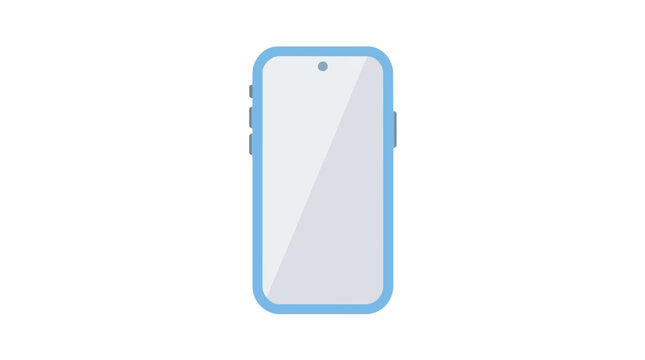 Cartoon style blue smartphone illustration with blank screen, mobile phone device icon on white background, digital communication technology concept