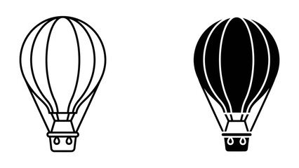 Hot Air Balloon Icons: Two graphic representations of hot air balloons, one outlined and one filled, showcase a classic aerial transport vehicle, perfect for travel and adventure themes. © Tareq