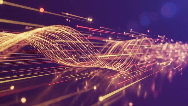Colorful Fireworks Over a City at Night with Glowing Light Trails and Futuristic Abstract Fractal Pattern Background Illustration