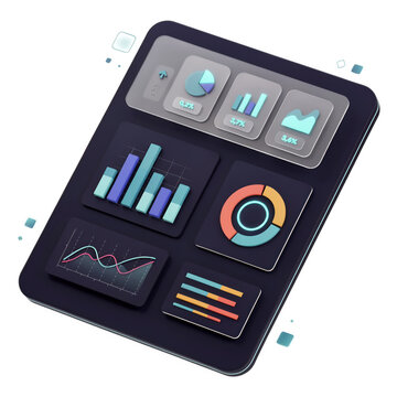 3 d data dashboard with floating charts, graphs, and analytics