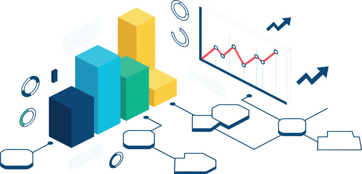 Minimalist technical data chart vector illustration with wireframe business infographics line art
