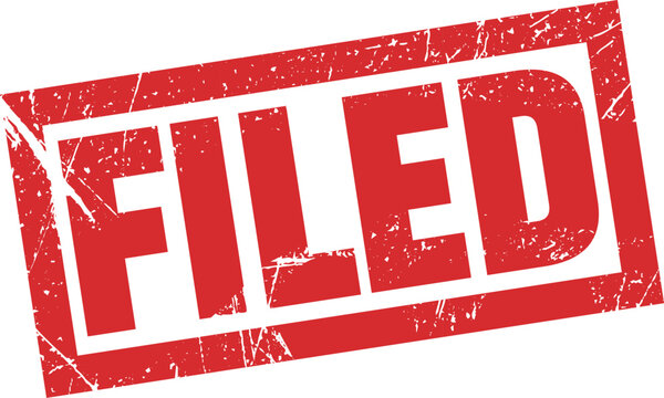 Red grunge rubber stamp with the word filed inside a rectangular frame for business documents