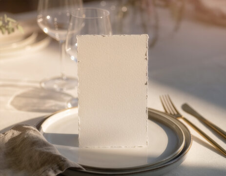 Contemporary wedding menu card mockup template on table setting