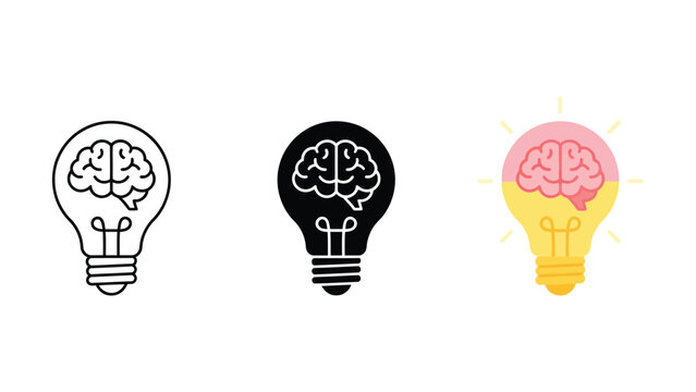 Creative lightbulb icons featuring brain illustrations in different styles