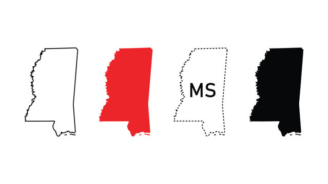 Mississippi State Outline Map in Different Color Variations Displayed Clearly