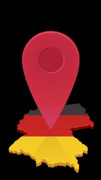 Travel destination, geolocation navigation, and German logistics concept represented by a bouncing map pin on Germany map. Chroma key green screen with alpha channel. (loopable)