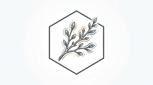 hexagonal leaf logo, botanical illustration