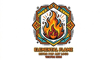 Obraz premium elemental flame retro pop art logo