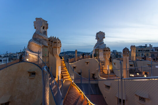 Barcelona, Spain January 2 2026 : La Pedrera - Casa MILA, Roof of La Pedrera house in Barcelona