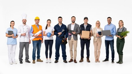 Fototapeta premium Diverse Group of Professionals from Different Industries Standing on White Background