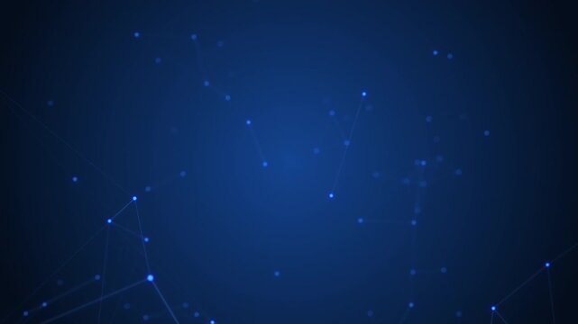 Abstract glowing blue network lines and dots background connecting digital big data, artificial intelligence, technology communication, and futuristic global internet connection science concept