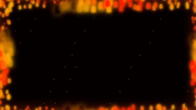 fire overlay bokeh lights abstract frame glowing border dark background with scattered sparks creating a warm festive decorative backdrop.