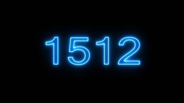 Neon blue number 1512 glowing on a dark background for digital timer and counter concept.