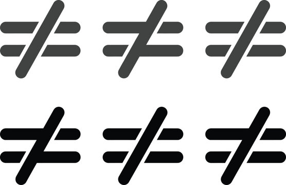 Not equal sign icon set with math inequality mathematical equation symbols logic mismatch comparison arithmetic algebra digital elements