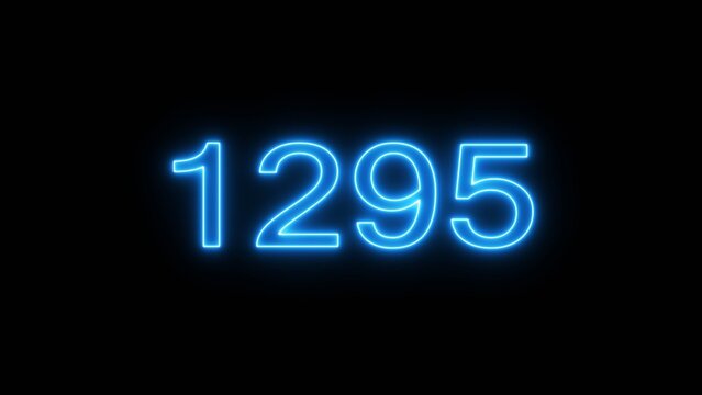 Glowing neon blue number one two nine five on black background for digital time display.