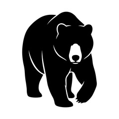 Naklejka premium Black silhouette of a walking bear, isolated on a white background, of a large wild mammal, predator