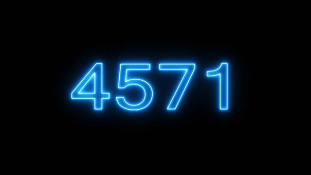 Digital blue neon number four thousand five hundred seventy one luminous on black backdrop.