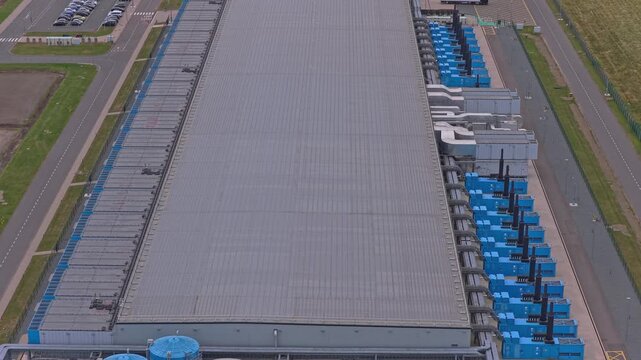 Aerial view of a modern google data center building