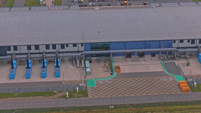 Aerial view of a modern google data center building