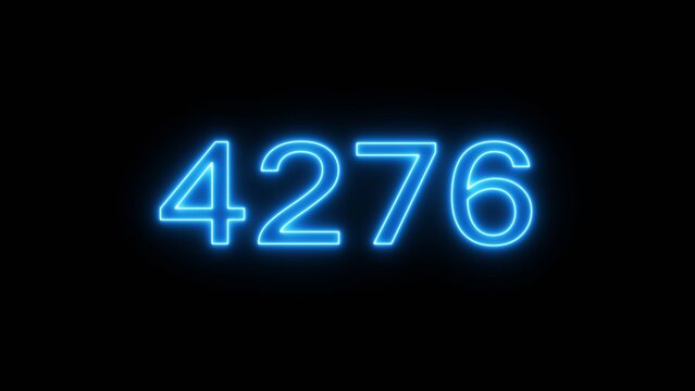 Neon blue font characters 4276 shining in darkness for high tech digital signal display.