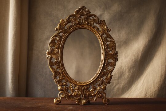 Ornate antique oval gold frame with intricate filigree for vintage interior decor