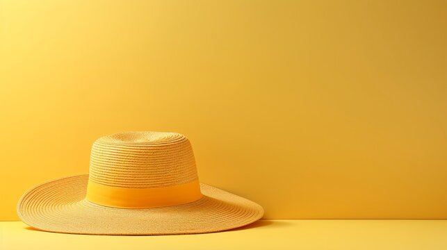 A photo of a yellow sun hat on a flat surface.