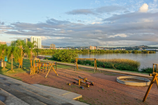 park area at lake Guaiba waterfront in Porto Alegre, RS, Brazil. or Orla do Guaiba