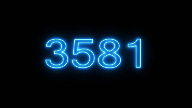 Luminous blue neon number thirty five eighty one glowing intensely on black background art.
