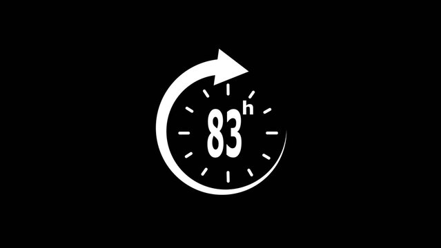 83 Hours Countdown Timer Animation with Circular Progress Clock on Black Background