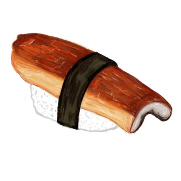 Grilled eel nigiri sushi served over sushi rice
