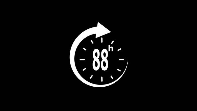 88 Hours Countdown Timer Animation with Circular Progress Clock on Black Background
