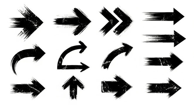 Grunge Arrow Collection - Black Brush Strokes on White Background