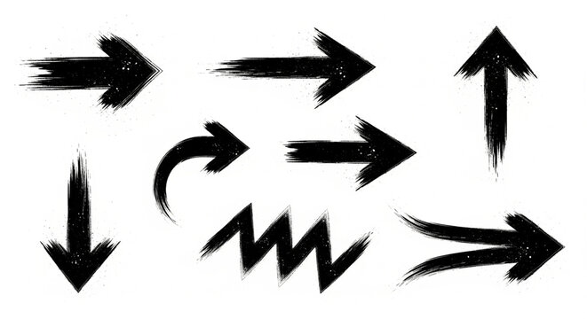 Black Brush Stroke Arrows: Directional Symbols, Grunge & Hand-Painted Styles