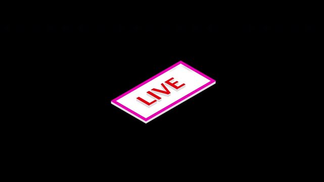 Isometric live stream button icon glowing on black background