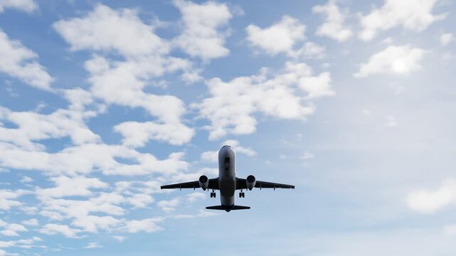 Commercial airplane flying in the sky, ideal for travel, aviation, transportation, airline, and air travel concepts. Travel, tourism.