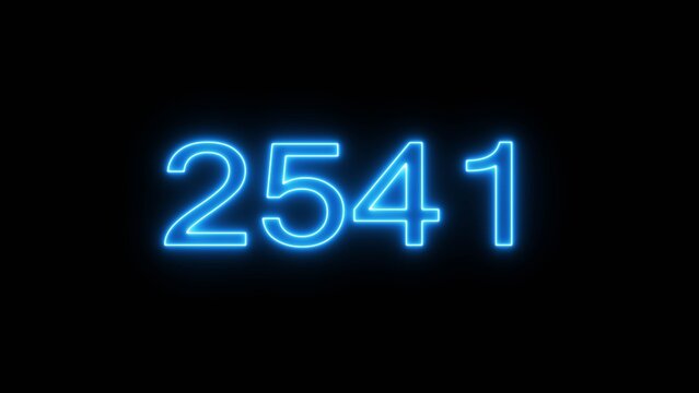 Neon blue digital countdown number two thousand five hundred forty one on black background.