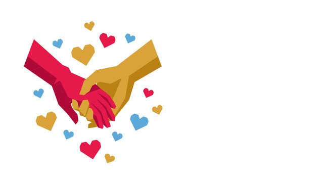 Hands holding with floating hearts for world kindness day unity