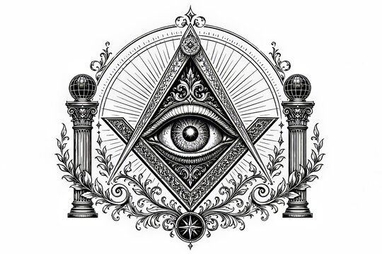 Ojo en tri&aacute;ngulo con comp&aacute;s y columnas