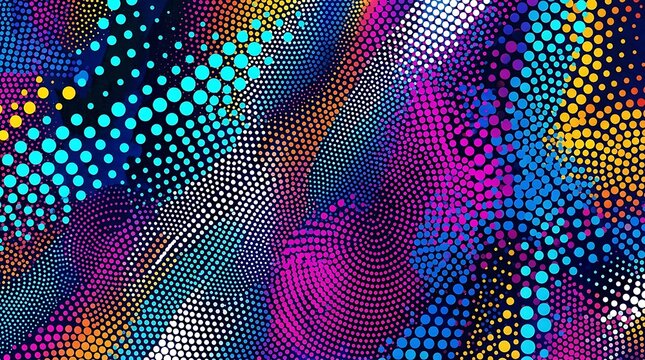 Abstract digital background featuring vibrant colorful dots and geometric patterns creating a dynamic and energetic visual texture for modern creative design projects
